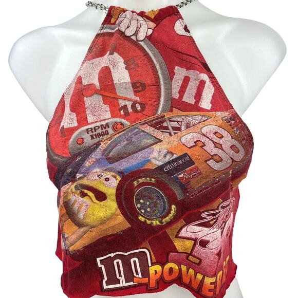 M&M’s x Furst of a Kind Red Halter Crossback Metal Chain Cami Crop Tank Top Sz S - Picture 3 of 5